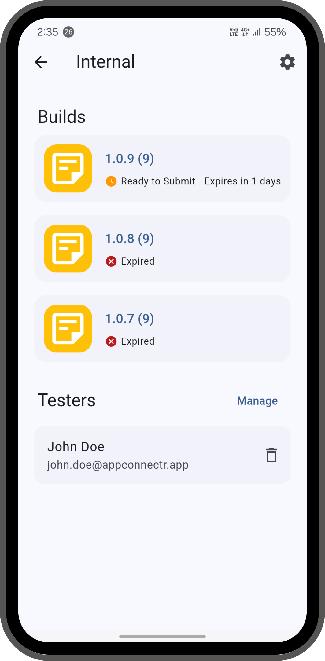 TestFlight Management Screenshot